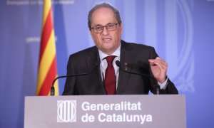 El president del Govern, Quim Torra, durant la declaració institucional a la Delegació a Madrid després de la vista al Tribunal Suprem. Jordi Bedmar | Govern | ACN