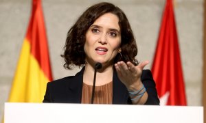 La presidenta madrileña, Isabel Díaz Ayuso, ofrece una rueda de prensa para anunciar las restricciones de movilidad para hacer frente al coronavirus. La A partir del lunes se rstringe la movilidad en las 37 áreas de la región más afectadas por el coronavi