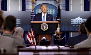 El presidente de Estados Unidos, Donald J. Trump, habla durante una rueda de prensa en la Casa Blanca. EFE / EPA / Yuri Gripas / POOL