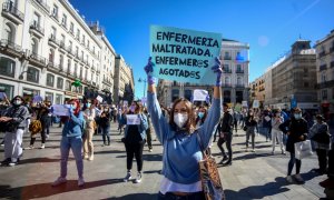 La manifestación de enfermeros bajo el lema "La vocación no justifica la explotación" tenía el objetivo de reivindicar más protección y recursos para la lucha contra la pandemia de coronavirus en la Madrid. /Europa Press /Ricardo Rubio