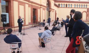 Presentació de la campanya ‘Si la cultura et toca, ara et toca a tu’ a la terrassa del Teatre Lliure de Montjuïc.