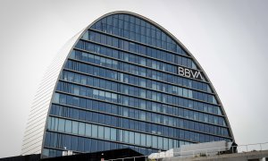 Edificio principal de la Ciudad BBVA, la sede del banco en la zona norte de Madrid.