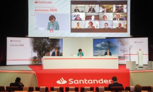 Ana Botín, durante la Junta general extraordinaria de accionistas celebrada el pasado 27 de octubre en remoto desde la Ciudad Financiera de Banco Santander en Boadilla del Monte (Madrid).