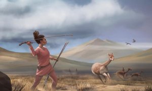 Ilustración de una cazadora que representa a los cazadores que pudieron haber aparecido en los Andes hace 9.000 años.