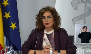La ministra de Hacienda y portavoz del Gobierno, María Jesús Montero, durante una rueda de prensa.