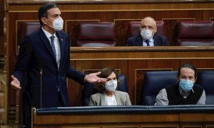 18/11/2020.- El presidente del Gobierno, Pedro Sánchez, durante su intervención en la sesión de control al Ejecutivo, este miércoles en el Congreso.