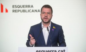 Roda de premsa del coordinador nacional d'Esquerra Republicana, Pere Aragonès, i el portaveu del partit al Congrés, Gabriel Rufián.