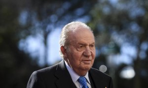 El rey Juan Carlos I, a su llegada al XII Encuentro COTEC Europa celebrado en el Palacio Nacional de Mafra, en Portugal, en febrero de 2018. AFP