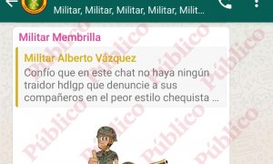 Captura de uno de los mensajes compartidos en el grupo de WhatsApp de la IX Promoción de Artillería, en el que se avisa de la posibilidad de una filtración coma la que destapó el chat de los militares retirados.