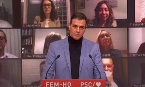 El presidente del Gobierno central, Pedro Sánchez, en el acto de inicio de campaña del PSC para el 14-F. E.P.