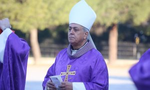 El obispo de Tenerife, Bernardo Álvarez, durante la peregrinación al Santuario del Sagrado Corazón del Cerro de los Ángeles en Getafe