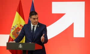 El presidente del Gobierno, Pedro Sánchez, interviene en la presentación de la Estrategia España Nación Emprendedora, en el Palacio de la Moncloa. EFE/ J.j. Guillén