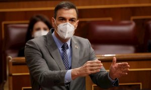 17/02/2021.- El presidente del Gobierno, Pedro Sánchez, interviene durante una nueva sesión de control celebrada este miércoles en el Congreso de los Diputados en medio de nuevas discrepancias en el seno del Ejecutivo con sus socios de Unidas Podemos. EFE