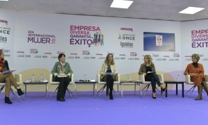 Las participantes de la mesa redonda organizada por el Grupo Social ONCE, en el marco del Día Internacional de la Mujer (8M).