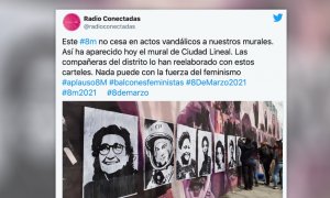 Aplausos por la reconstrucción improvisada del mural feminista de Ciudad Lineal:  "La lucha no para"