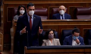 10/03/2021.-El presidente del Gobierno, Pedro Sánchez, hoy miércoles, durante el pleno del Congreso de los Diputados en la sesión de control al Gobierno .-EFE/Chema Moya