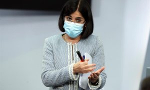 -La Ministra de Sanidad, Carolina Darias, ofrece una rueda de prensa al término del Consejo Interterritorial que se ha celebrado en el Palacio de la Moncloa, este miércoles en Madrid.