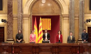 Els membres de la nova Mesa del Parlament, amb l'excepció de Pau Juvillà, absent per quarantena.