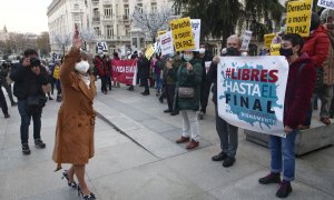 17/12/2020.- La exministra de Sanidad y actual secretaria de Sanidad de la Comisión Ejecutiva Federal del PSOE, María Luisa Carcedo, junto a una movilización de la asociación Derecho a Morir Dignamente, en el Congreso. Eduardo Parra / Europa Press