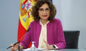 La ministra de Hacienda y portavoz del Gobierno, María Jesús Montero durante la rueda de prensa ofrecida tras la reunión del Consejo de Ministros, este martes en el Palacio de la Moncloa.