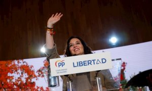 La presidenta de la Comunidad de Madrid y candidata a la reelección, Isabel Díaz Ayuso, participa este domingo en un acto electoral en la Finca La Alquería de la localidad madrileña de Alcorcón.