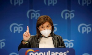 La presidenta del Partido Popular de la Comunitat Valenciana, Isabel Bonig, en una rueda de prensa este jueves.