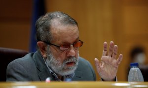 El defensor del Pueblo en funciones, Francisco Fernández Marugán, comparece en el Parlamento en una foto de archivo el 27 de abril de 2021.