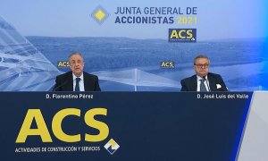 El presidente de ACS, Florentino Pérez, en la junta de accionistas de la constructora. E.P.