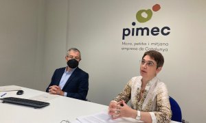 La presidenta d'Autònoms PIMEC, Elisabet Bach i el director de l'Observatori de la PIMEC, Modest Guinjoan.