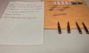 Carta con balas dirigida a Pablo Iglesias.