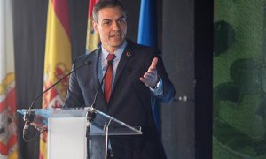 El presidente del gobierno, Pedro Sánchez, pronuncia un discurso durante su participación en la apertura de la IV Feria Nacional para la Repoblación de la España Rural (PRESURA), este viernes en Soria.