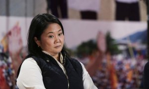 La candidata presidencial de Perú Keiko Fujimori reacciona a los resultados.