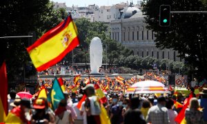 Imagen de la protesta de este domingo en Colón, en Madrid.