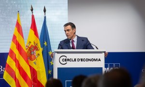 El presidente del Gobierno, Pedro Sánchez, interviene en la clausura de la tercera sesión de la XXXVI Reunión del Cercle d'Economia, este viernes 18 de junio de 2021.