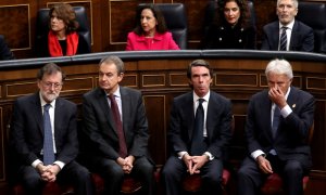 Los expresidentes del Gobierno Mariano Rajoy, José Luis Rodríguez Zapatero, José María Aznar, y Felipe González, durante el acto de conmemoración del cuarenta aniversario de la Constitución.