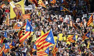 Manifestación por la libertad de los políticos presos catalanes, en Barcelona, en julio de 2018.