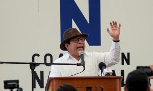 El empresario y periodista Miguel Mora habla durante su presentación como precandidato a la presidencia de Nicaragua, el 2 de mayo de 2021, en Managua.