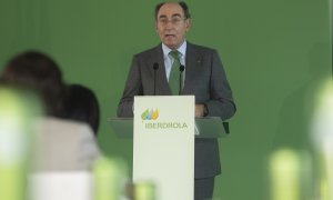 El presidente de Iberdrola, Ignacio Sánchez Galán, durante su intervención en la inauguración de una planta fotovoltaica de la eléctrica  en Andalucía, en septiembre de 2020. E.P./María José López