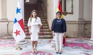 La ministra de Asuntos Exteriores, Unión Europea y Cooperación, Arancha González Laya , recibe a Erika Moynes , a 24 de junio de 2021, Madrid, (España)