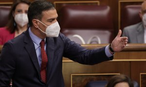 El presidente del Gobierno, Pedro Sánchez, interviene en una sesión de control al Gobierno en el Congreso de los Diputados, a 23 de junio de 2021, en Madrid, (España).