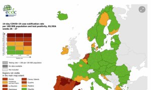 Mapa de l'ECDC sobre el risc per coronavirus a Europa, del 15 de juliol del 2021