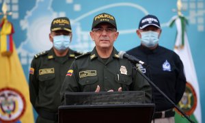 El director general de la Policía Nacional de Colombia, Jorge Luis Vargas, habla durante una rueda de prensa sobre el magnicidio, este viernes en Bogotá. - REUTERS