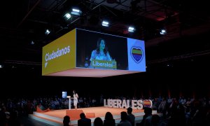 La presidenta de Ciudadanos, Inés Arrimadas, durante el acto de clausura de la convención política del partido, en el espacio para eventos Nube de Pastrana, a 18 de julio de 2021, en Madrid (España).