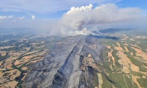 Pla general aeri de superfície calcinada per l'incendi iniciat a Santa Coloma de Queralt (Conca de Barberà) el 25 de juliol de 2021