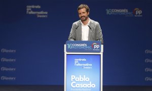 El presidente del PP, Pablo Casado, durante la clausura del XVI congreso del PP de Baleares, en Palma. E.P./Isaac Buj