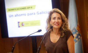 26/07/2021.- La ministra de Transportes, Movilidad y Agenda Urbana, Raquel Sánchez, da un discurso durante el acto de presentación de las nuevas bonificaciones para los peajes de la autopista AP-9. EFE/ Cabalar