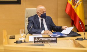 El exjefe de Asuntos Internos de la Policía Nacional Marcelino Martín-Blas, durante su comparecencia en la Comisión Kitchen, en el Congreso de los Diputados. E.P./A.Martínez Vélez/POOL