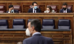 El presidente del Gobierno, Pedro Sánchez, interviene en una sesión de control al Gobierno, a 16 de junio de 2021, en el Congreso de los Diputados, Madrid.