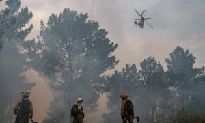 Labores de extinción del incendio forestal en Ribas de Sil.