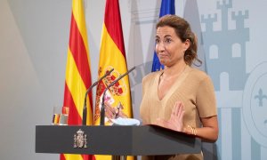 La ministra de Transportes, Movilidad y Agenda Urbana, Raquel Sánchez, este miércoles en rueda de prensa.